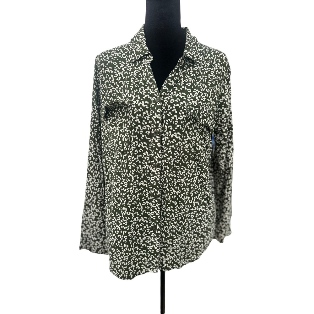 Alexander Jordan Green White Abstract Animal Print Button‎ Down Shirt Large